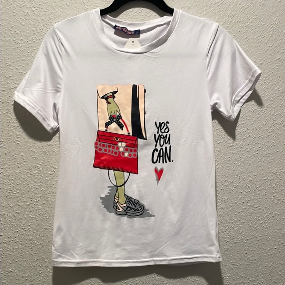 White Graphic T-Shirt with Red and Black Design